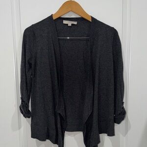 LOFT Charcoal Open-Front Cardigan 3/4 length sleeves size small